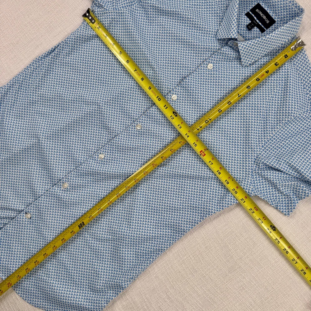 Bonobos Slim Fit Long Short Sleeve Button Down Shirt Blue Geometric Tile Mens L - Picture 11 of 11